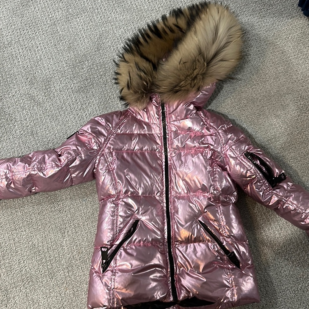 Pink Sam fur hooded girls winter jacket